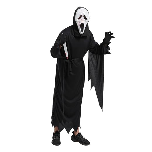 Udekit Gruseliges Geistergesicht Scream Kostüme mit Spielzeugmesser und Maske,für Erwachsene und Kinder Halloween Cosplay Kostüme