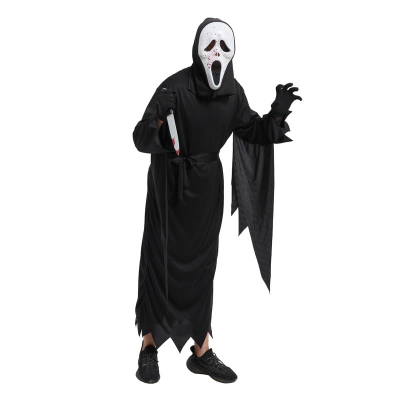 Udekit Disfarce de cosplay de fantasma assustador com faca de brinquedo luvas e máscara para carnaval de Halloween adultos e crianças cosplay