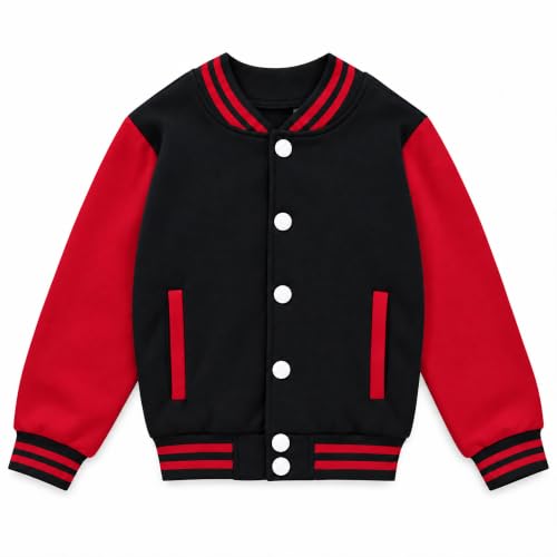 Image of Kids Baseball Jackets Boys Girls Fit Varsity Jacket Casual Lightweight Plain Button Cardigan School Coat
