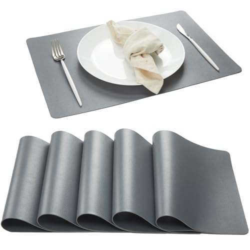 DOLOPL Grey Placemats Set of 6, Wipeable Faux Leather Place Mats - image 1