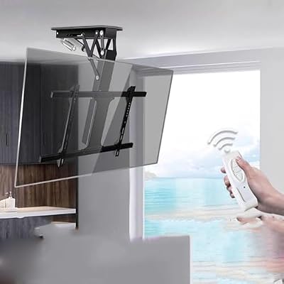 EliteBloom Ceiling Tv Mount Stand - Motorised Tv Bracket Standdrop Down Tv Wall Mountwith Auto Lifting0-85° Flip Downfits 32-70 Inch Screen2° Level Adjustment Height Adjustment,