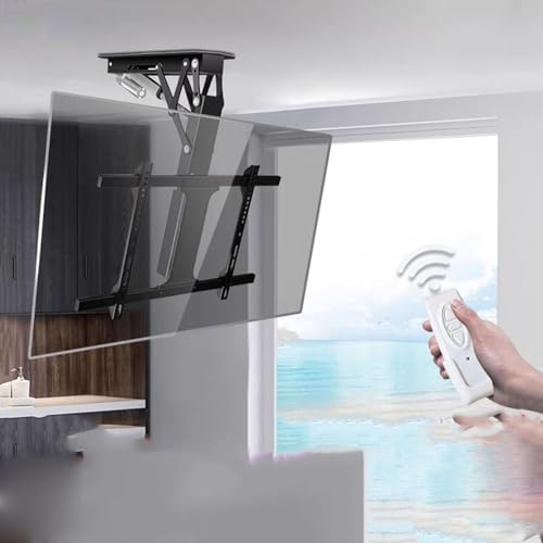 Support TV plafond motorisé rabattable de 0 à 85° pour grands écrans de 32 à 70 pouces