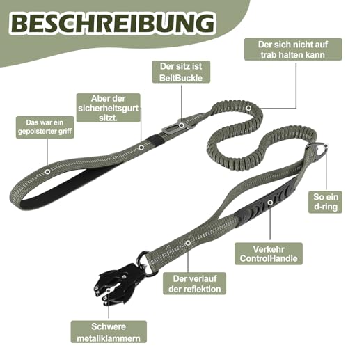 Strapazierfähige Taktische Hundeleine - 1.35-1.9M Hundeleine Verstellbar mit Müllsack, Stark Reflektierend Schnellverschluss Karabiner Sicherheitsleine Dog Leash Hundeleine für mittelgroße Große Hunde