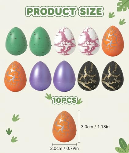 Image of 10PCS Dinosaur Egg Toys, 2x3 cm Cracked Dinosaur Egg Decorations Set of 10, Multicolour Dino Eggs for Educational Play and Birthday Gifts, Includes Rainbow, Solid, Cracked White and Black Varieties