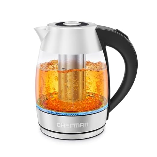 Chefman Tetera con Jarra de Cristal | Hervidor Eléctrico de 1.8 Litros | Base de 360 Grados | Acero inoxidable