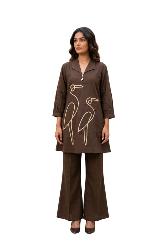 jisora Women's Brown Embroidery Cotton Co-ord Set-picture-13