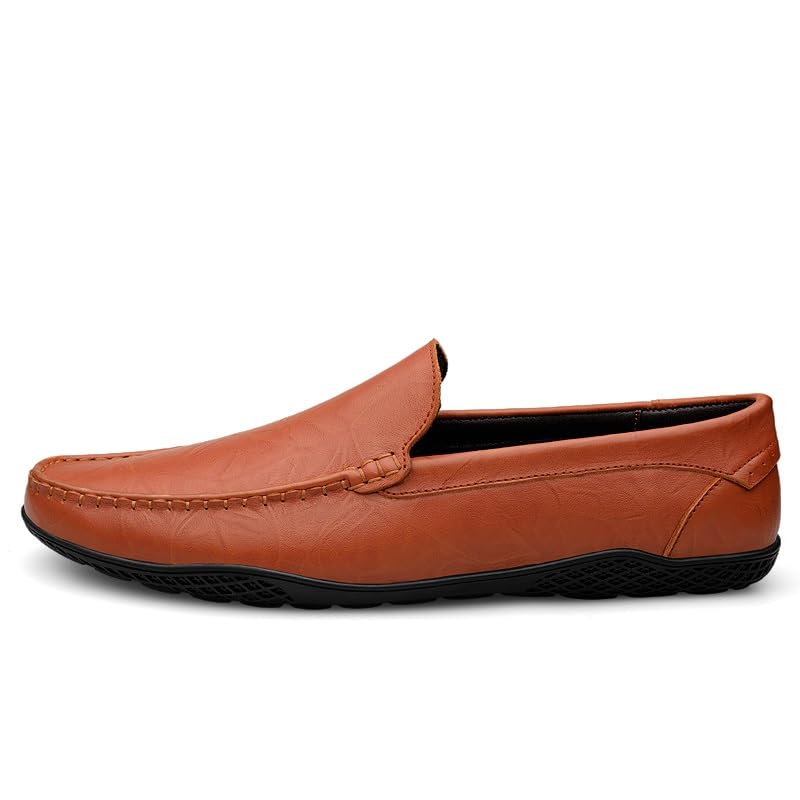 Loafers for Men Simple Round Toe Solid Color Leather Loafers Flexible Slip Resistant Lightweight Wedding Slip-on3