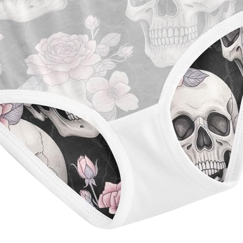 Skulls Pink Purple Flowers Cotton Toddler Underwear, Cotton Underwear Girls, 2T–8 Years4