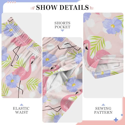 Flamingo Polka Dot Boys Long Pants Soft Trousers Elastic Waist Kids Lounge Bottoms with Pockets S-XL4