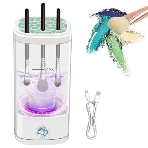 Gerbala Machine électrique de Nettoyage de Pinceaux de Maquillage, Laveuse et Support de Pinceaux de Maquillage à Rotation Automatique 2025 pour Pinceaux de Nettoyage en Profondeur pour Femmes (blanc)