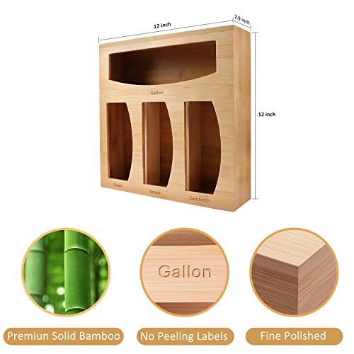 Ziplock Bag Organizer For Kitchen Plastic Bag Storage, Premium Bamboo Organizer, Food Storage Bag Holders For Gallon, Quart, Sandwich And Snack Variety Size Bag #TOP1