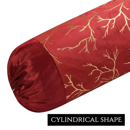 Image of Bolster Pillow Cover Set of 2, Round Cushion Cover - 16 x 32 inches, Maroon
