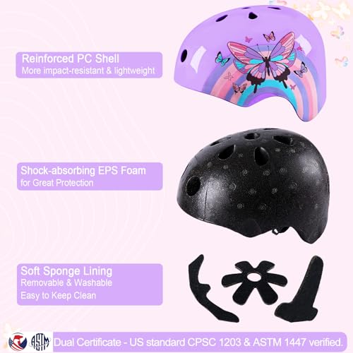 Image of Kids Bike Helmet Adjustable Youth Toddler Helmet with DIY Stickers for Girls Age 3-5-8-14 Years for Bicycle Scooter Skateboard Roller Skating