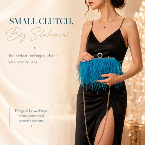 Image of Tessco for you Ostrich Feather Purse for Women | Sewn with Natural Ostrich Feather,Exquisite for Small Items, Fit for All Kinds of Grand Parties, A Ideal Gift for Partners