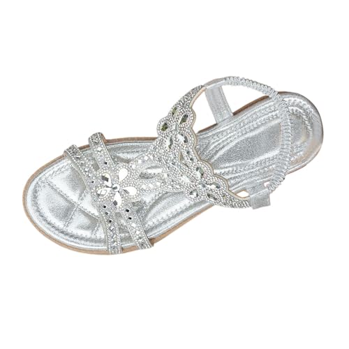 Sandals for Women 2025 Dressy Summer Flat Casual Summer Rhinestone Beaded Sparkly Bling Bohemian Flower Sandal