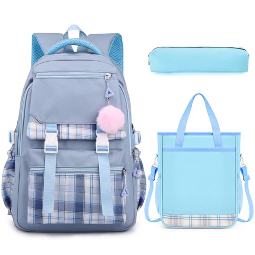 WOTOW Girls Backpack 6PCS Set, Durable Water Resistant School Bag with Insulated Lunch Bag & Pencil Pouch, Large Capacity Daisy Print Bookbag, Elementary Middle High School