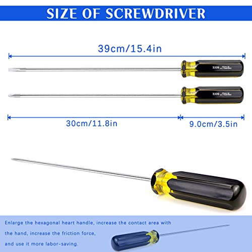 Fercaish Slotted And Phillips Screwdriver, 2 Pcs 15" Long Screwdriver Set - Cross-Head Screwdriver & Flat Blade Screwdriver, High Strength Magnetic Screwdriver #TOP1