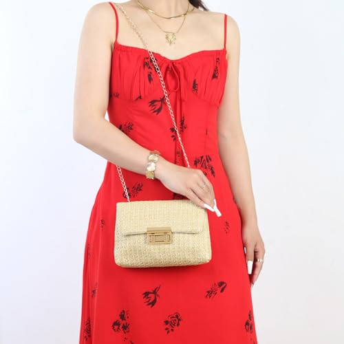 Image of Women's Straw Crossbody Bag Beach Handmade Rattan Shoulder Bags Small Straw Clutch Purse for Summer Vacation