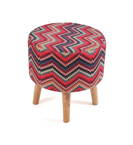 Image of NACIA Printed Ottoman Stool Set of 2 | Soft Cushioned Velvet Pouf Footrest with Wooden Legs | Decorative Seating Stool for Bedroom Living Room Home & Office (16x16x17 Inch, Zik Zak)