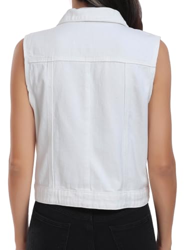 J.Corrine Women’s Denim Vest Sleeveless Classic Cropped Distressed Spread Collar Button Jean Vest Jackets With Pockets2