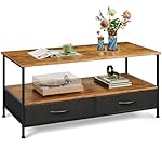 WLIVE Coffee Table, 39" Coffee Table with Storage & Drawers, 2-Tier Wood Center Table for Living Room, Apartment, Bedroom, Metal Table Legs, Rustic Brown