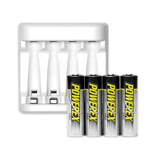 Powerex PRO High Capacity Rechargeable AA NiMH Batteries (1.2V, 2700mAh) (2nd Gen, 4-Pack + USB Charger)