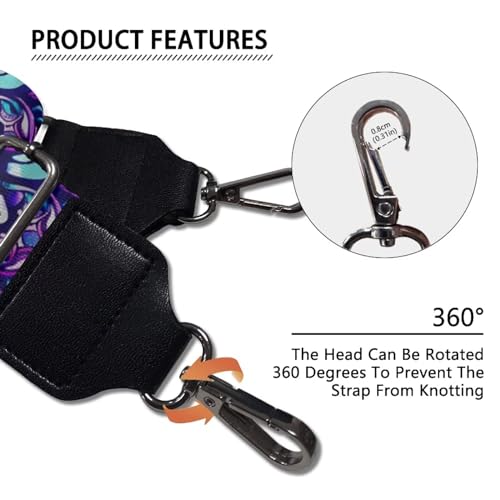 Image of Wide Bag Straps Replacement Crossbody Purple Flower Guitar Straps for Handbags /Purses /Messenger /Duffel Bags Backpack Straps Boho Replacement Adjustable Length from 30 inch to 50.3 inch