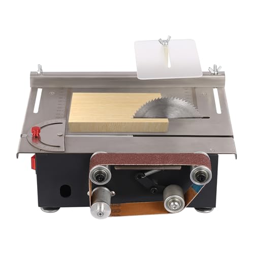Mini Table Saw, Multifunctional Circular Belt Sander with 200W powerful motor and 4 Saw Blades for Knife Making and Sharpening
