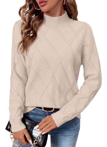 Fall Sweaters for Women Cream Sweater Womens Fall Tops Turtleneck Tops Apricot XS - image 4