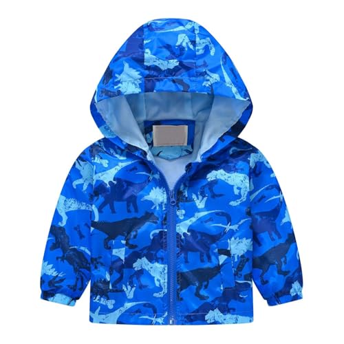 Windproof Hooded Raincoat for Toddler Boys Girls Print Zipper Loose Outerwear Lightweight Jacket with Pocket