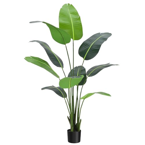 GAOMON Bird of Paradise Artificial Plant,5FT Faux Tropical Palm Potted Tree Fake Artificial Bird of Paradise Plant for Indoor House Home Office Housewarming