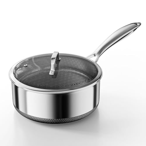 Stainless Steel Sauce pan with Lid, KURRUNGIE 1.5 QT Saucepan with Lid, PFOA Free 6.3-inch 5-Ply Stainless Steel Pans for Cooking, Induction Cookware Oven and Dishwasher Safe