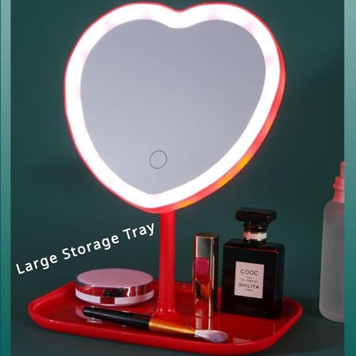 Espejo de maquillaje en forma de corazón con luz LED miniatura 4