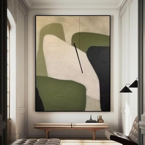 Impression d'art mural minimaliste beige et vert avec cadre noir pour salon
