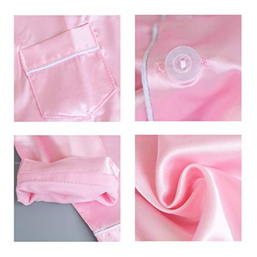 Image of Pajamas Kid Unisex Pjs Set Girls Boys Silk Pajamas Set Satin Long Sleeve 2 Piece Clasic Sleepwear for 2-12 Years Todder
