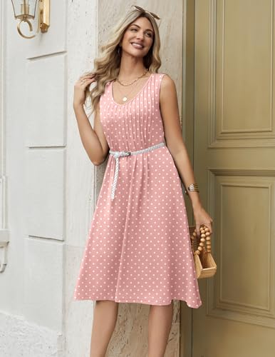 Image of Zeagoo Women Summer Casual Dresses 2026 Sleeveless Midi Pleated Tank Sundress with Pockets V Neck A Line Swing Tshirt Dress