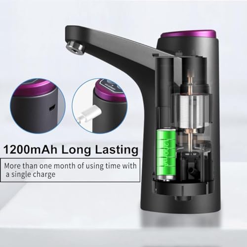Image of Automatic Water Dispenser Pump for 20L Bottle - Portable, Rechargeable 600ml Food-Grade Water Pump, Easy Clean, Anti-Bacterial, 4W, 1200mAh - Home, Office, Outdoor (Black)