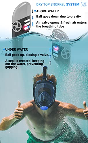 Cozia Design Snorkel Set With Snorkel Mask Swim Fins Included Free Breathing Snorkel Mask Full Face 180 Panoramic View Full Face Snorkel Mask And Open Heel Snorkel Fins Blue Large #TOP6