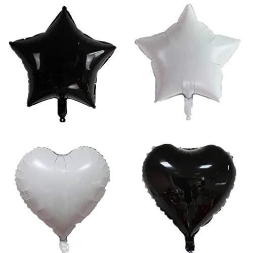 Balon foliowy w kształcie serca balony w kształcie gwiazdy na urodziny ślub dekoracje halloweenowe, 45 cm, 8 sztuk (czarny/biały)