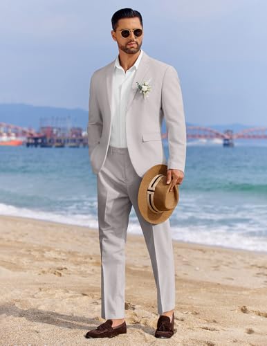COOFANDY Men's 2 Piece Linen Cotton Suits Set Casual Linen Lightweight Suit Summer Beach Wedding3