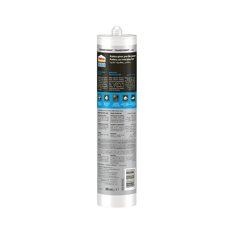 Pattex Acetic Transparent Silicone Sealant, SL1212, 280 ml