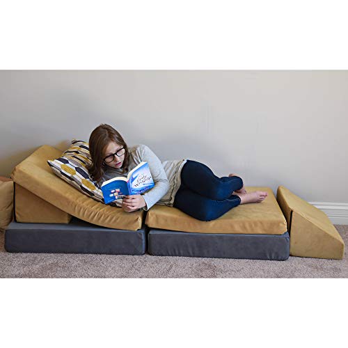 Children's Factory The Whatsit Kids Couch Or 2 Chairs, Gray & Gold, Cf349-069, Toddler To Teen Bedroom Furniture, Girls And Boys Playroom Sofa #TOP5