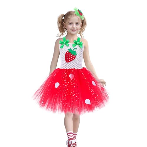 Générique Costume de fruits et légumes pour fille Robe tutu de Fraise pour spectacles de danse fêtes jupe de jeu avec ourlet à volants Taille élastique...