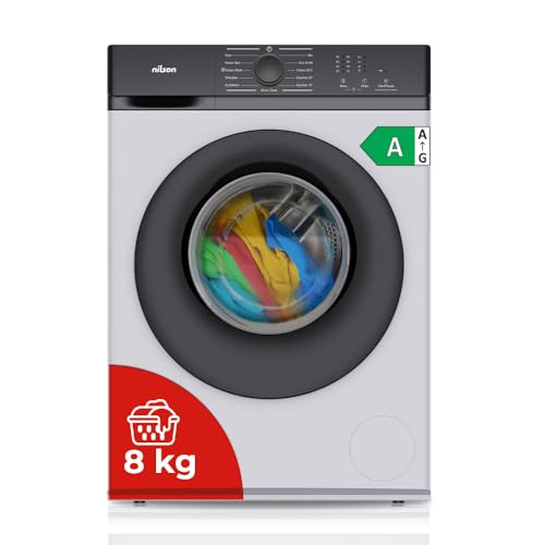 Nilson Lavadora 8Kg Carga Frontal Blanco NL8200AI. 1600W, 1200rpm, Motor Inverter, 11 Programas, Función Stop&Go, Tambor Diamante, Clase de Eficiencia Energética A