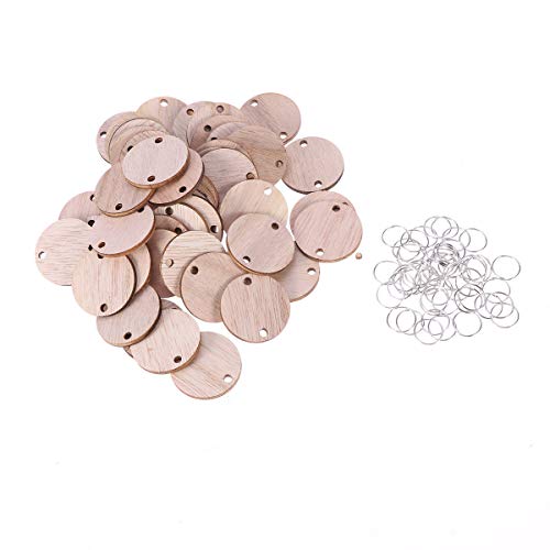 WINOMO 50pcs Round Wooden Slices with 50 Iron Loops Set for Birthday Reminder Hanging Wooden Plaque Board DIY Calendar Accessories Home Decoration (Wood Grain)