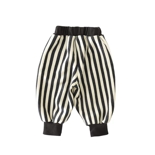 Baby Boys Girls Fleece Lined Jogger Pants Neutral Striped Thickening Cartoon Animal3