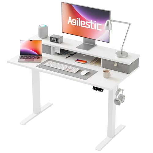 Agilestic Bureau électrique réglable en hauteur avec 2 tiroirs, 100 x 60 cm, stable, réglable en hauteur, assis-debout ergonomique, blanc Agilestic Bureau électrique réglable en hauteur avec 2 tiroirs, 100 x 60 cm, stable, réglable en hauteur, assis-debout ergonomique, blanc