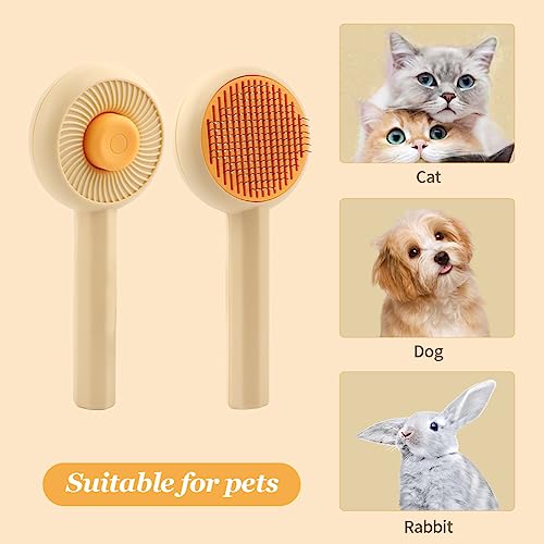 Image of Cat Brush, Self Cleaning, Detangle & Undercoat Removal, Yellow, Cat Owners