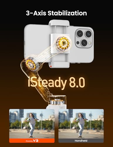 Image of Hohem iSteady V3 Phone Gimbal Stabilizer, Magnetic AI Tracking Sensor with Fill Light, Detachable Remote Control, Built-in Extension Rod and Tripod, Foldable 3-axis Stabilization Gimbal, White