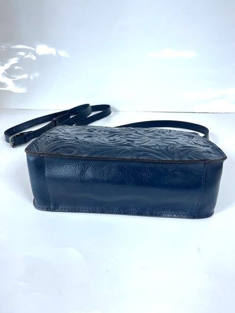 Patricia Nash Vallata Tooled Leather Crossbody Bag. Caribbean Blue